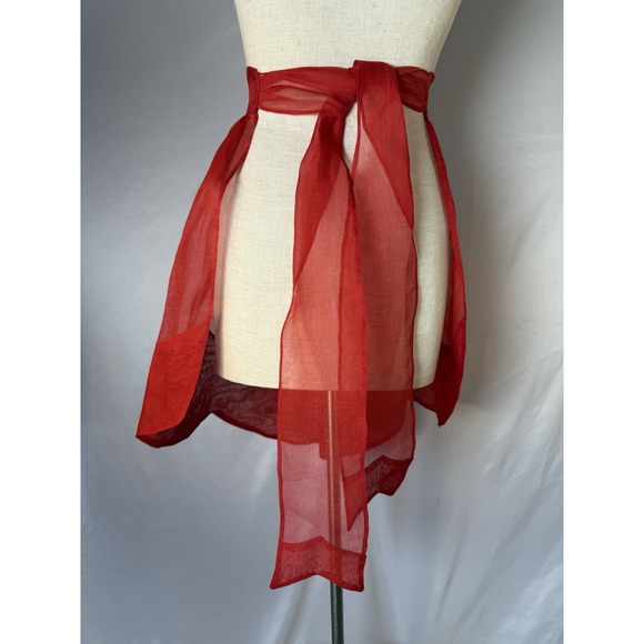 Vintage 50s 60s Christmas Half Apron Sheer Red Appliqued Holly Baubles Balls - Picture 4 of 13